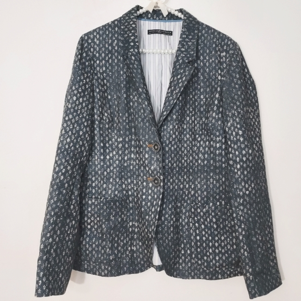 Peruvian Connection linen Blazer Jacket  Gray Size 8